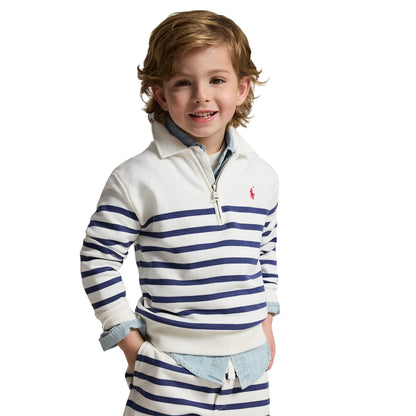 Multicoloured Stripe - Side - Ralph Lauren Childrens-Kids Striped Fleece Quarter Zip Sweatshirt