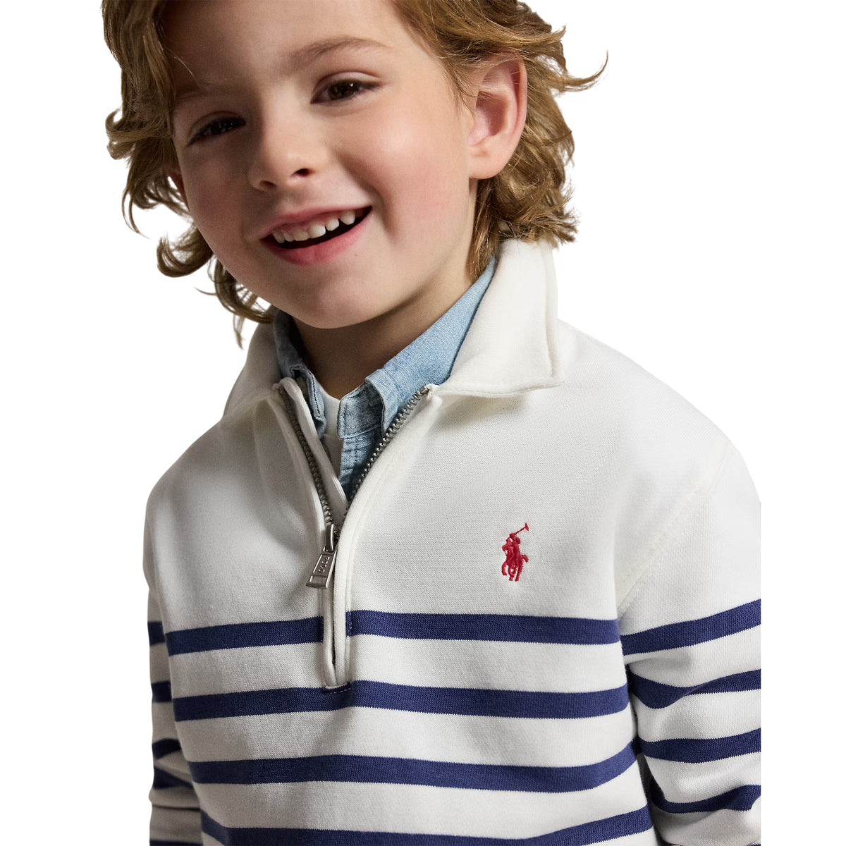 Multicoloured Stripe - Lifestyle - Ralph Lauren Childrens-Kids Striped Fleece Quarter Zip Sweatshirt