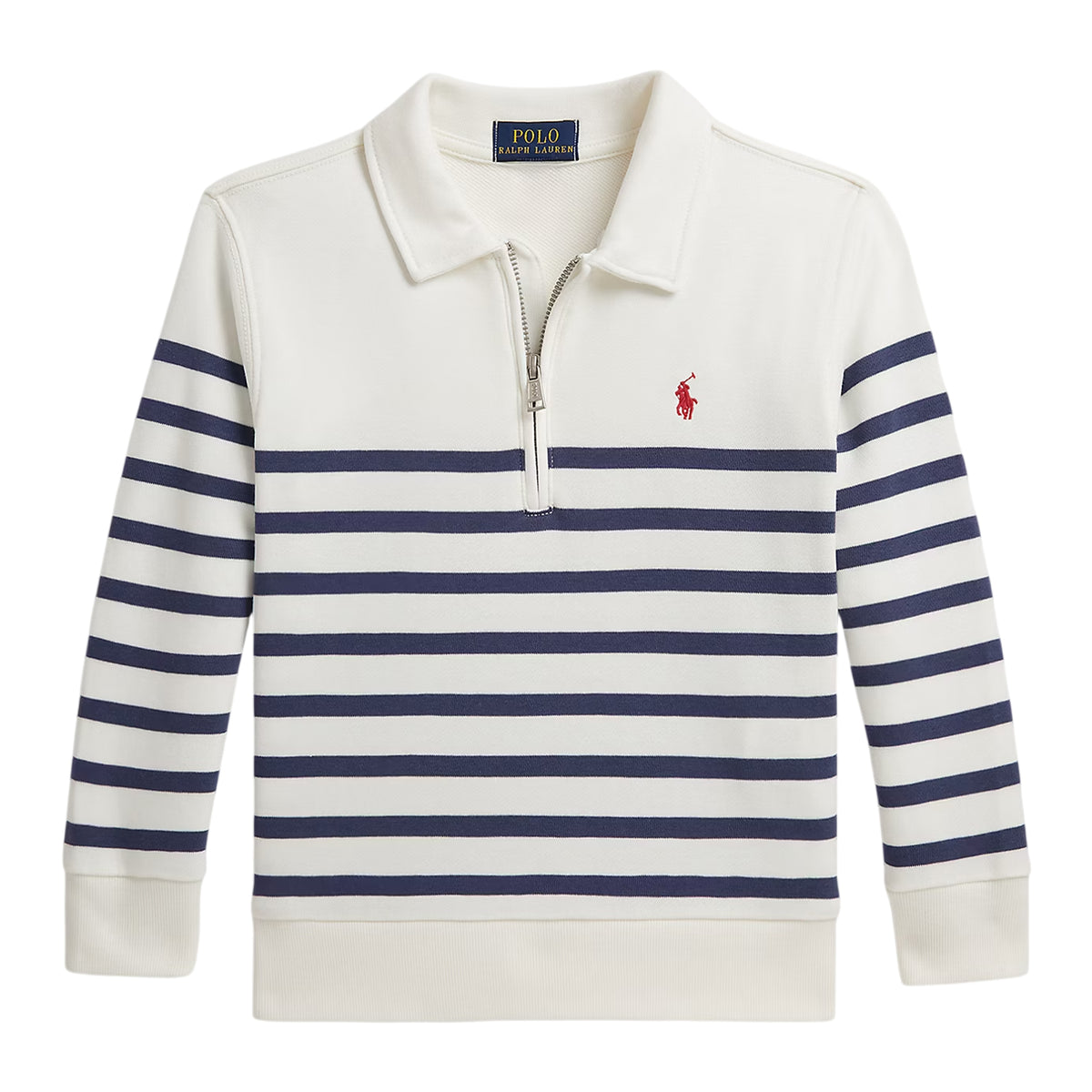 Multicoloured Stripe - Front - Ralph Lauren Childrens-Kids Striped Fleece Quarter Zip Sweatshirt