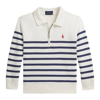 Multicoloured Stripe - Front - Ralph Lauren Childrens-Kids Striped Fleece Quarter Zip Sweatshirt