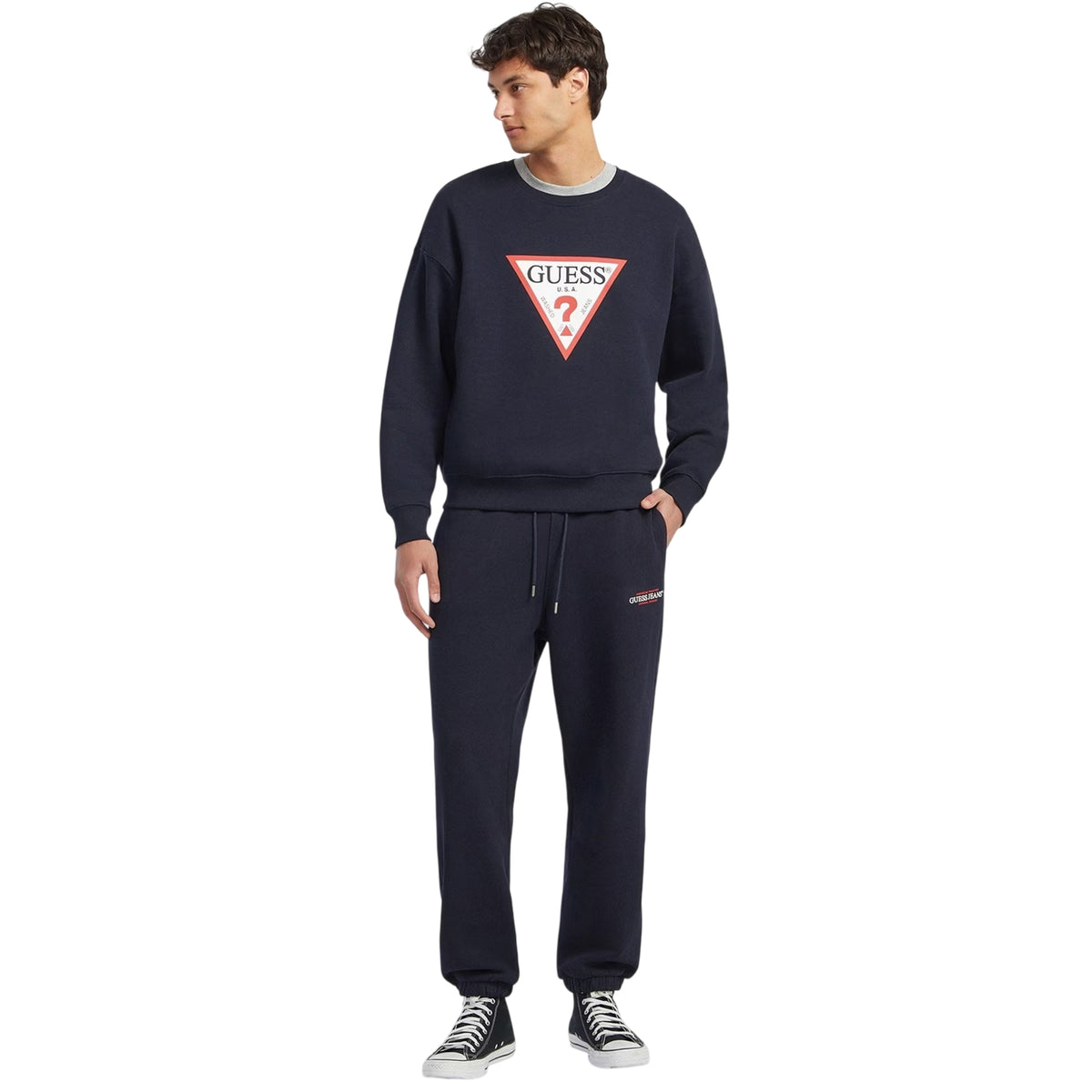 Ocean Blue - Close up - Guess Mens Triangle Oversized Sweatshirt