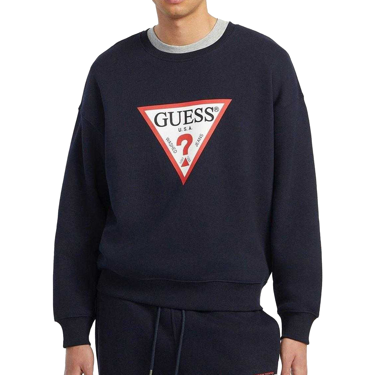 Ocean Blue - Front - Guess Mens Triangle Oversized Sweatshirt
