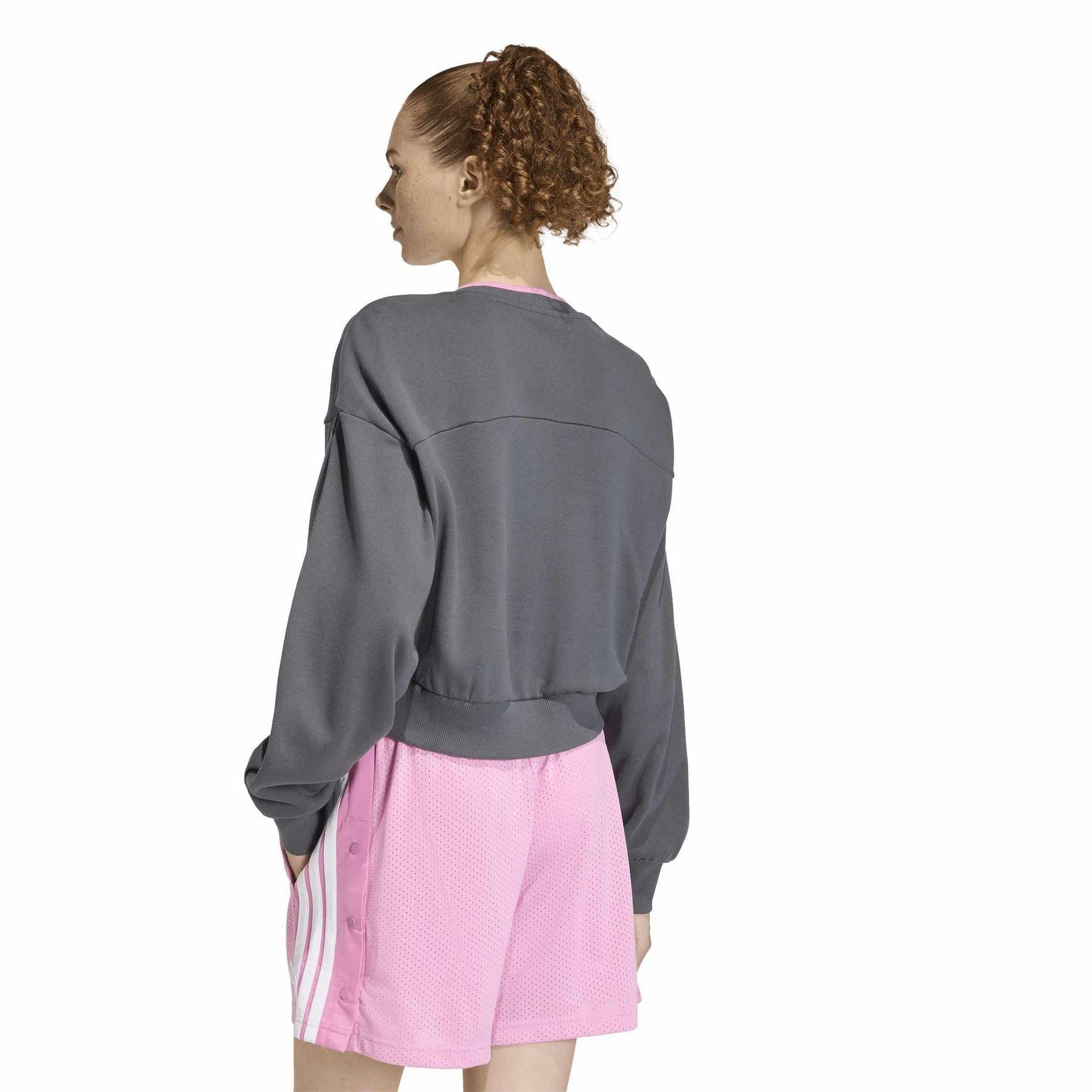 Grey - Back - Adidas Womens-Ladies Drop Shoulder Crop Sweatshirt