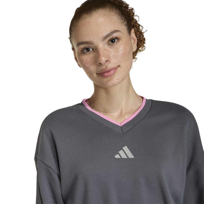 Grey - Side - Adidas Womens-Ladies Drop Shoulder Crop Sweatshirt