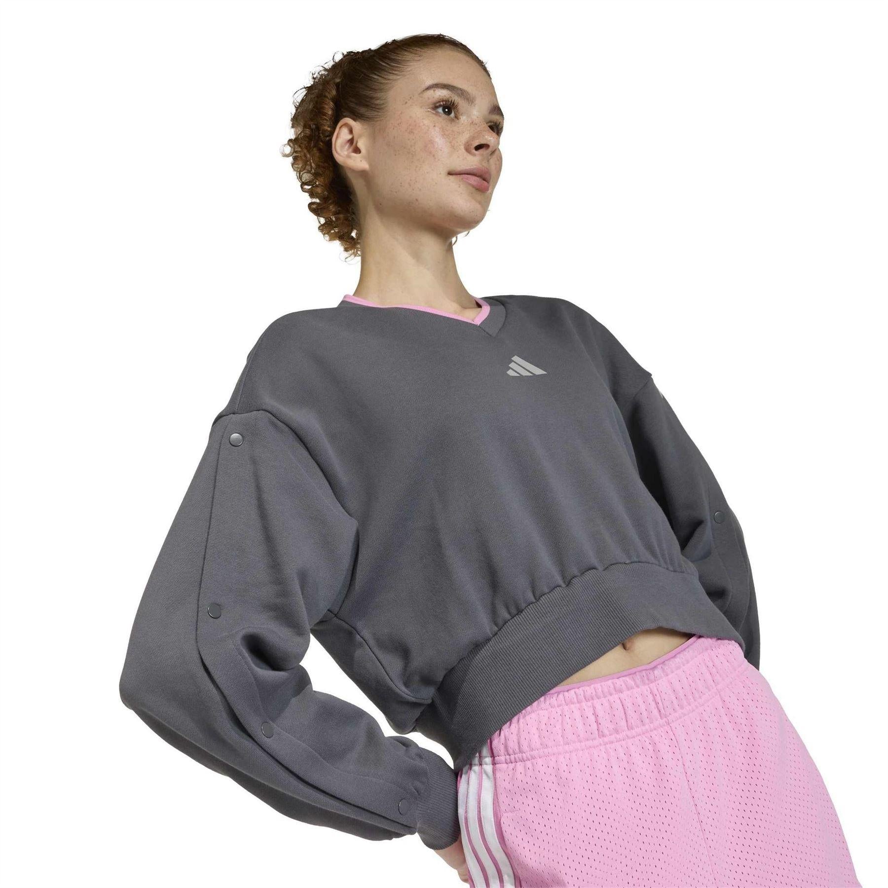 Grey - Lifestyle - Adidas Womens-Ladies Drop Shoulder Crop Sweatshirt