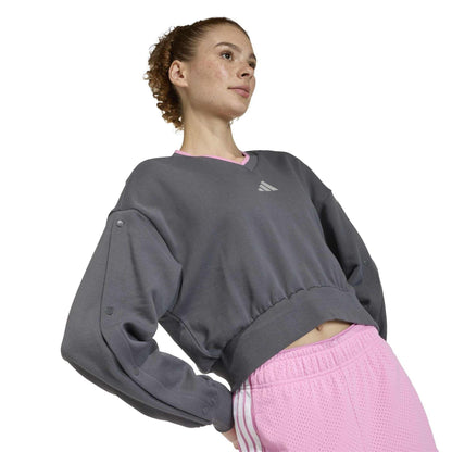 Grey - Lifestyle - Adidas Womens-Ladies Drop Shoulder Crop Sweatshirt