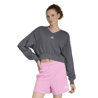 Grey - Pack Shot - Adidas Womens-Ladies Drop Shoulder Crop Sweatshirt