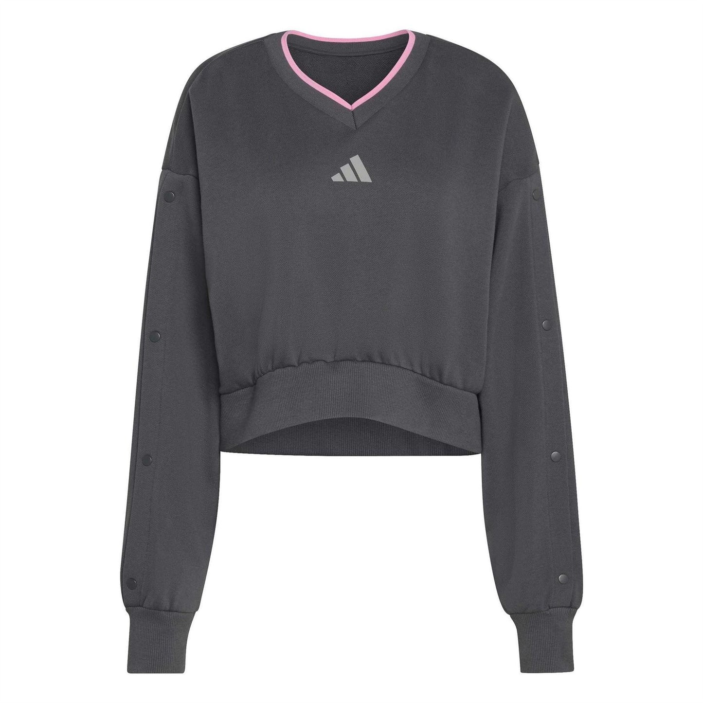 Grey - Front - Adidas Womens-Ladies Drop Shoulder Crop Sweatshirt