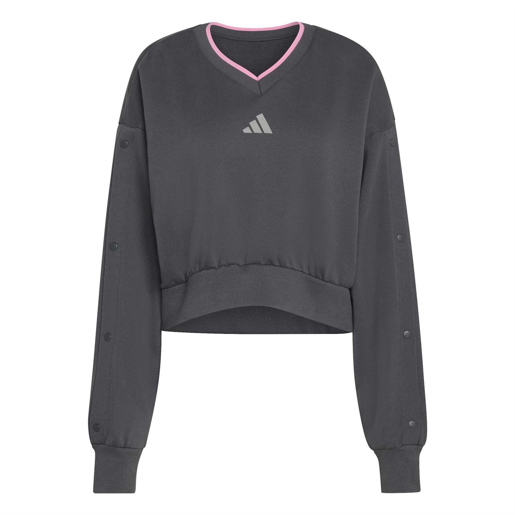 Grey - Front - Adidas Womens-Ladies Drop Shoulder Crop Sweatshirt