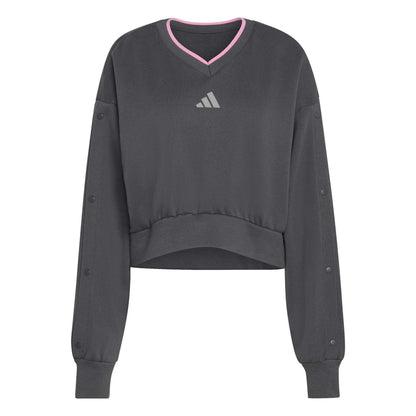 Grey - Front - Adidas Womens-Ladies Drop Shoulder Crop Sweatshirt
