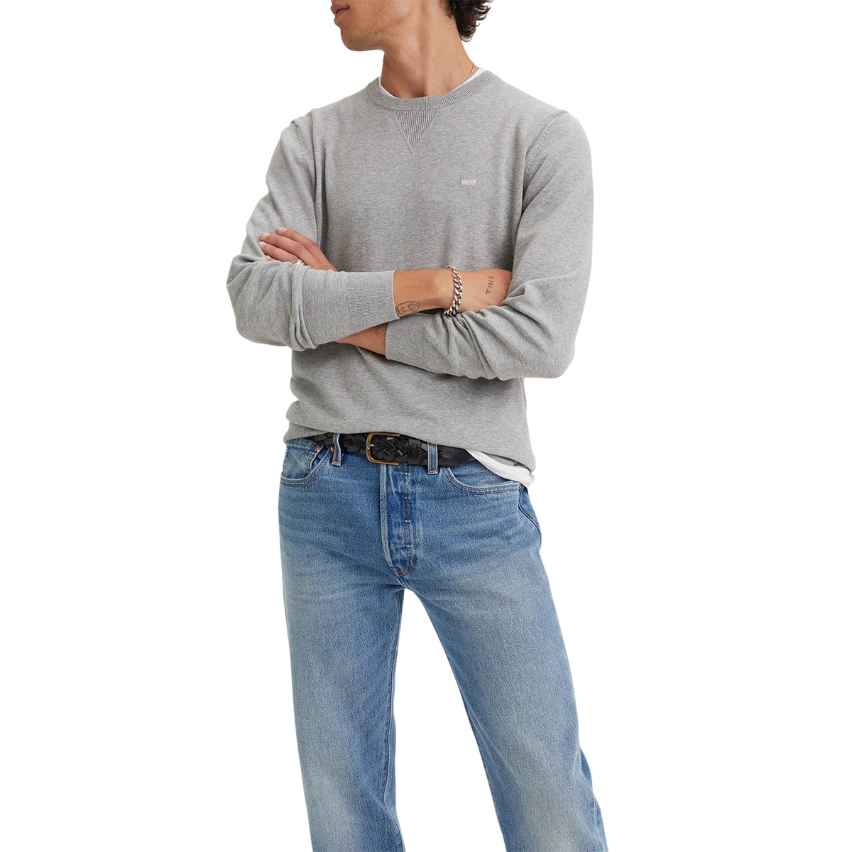Grey Heather - Lifestyle - Levis Mens Embroidered Logo Crew Neck Sweater Top
