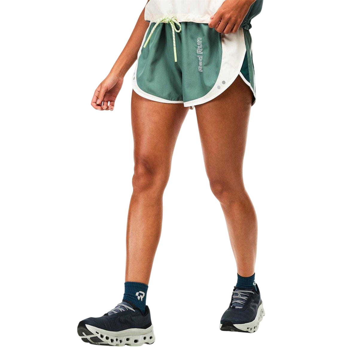Green - Side - Red Run Womens-Ladies Skyline Colour Block Running Shorts