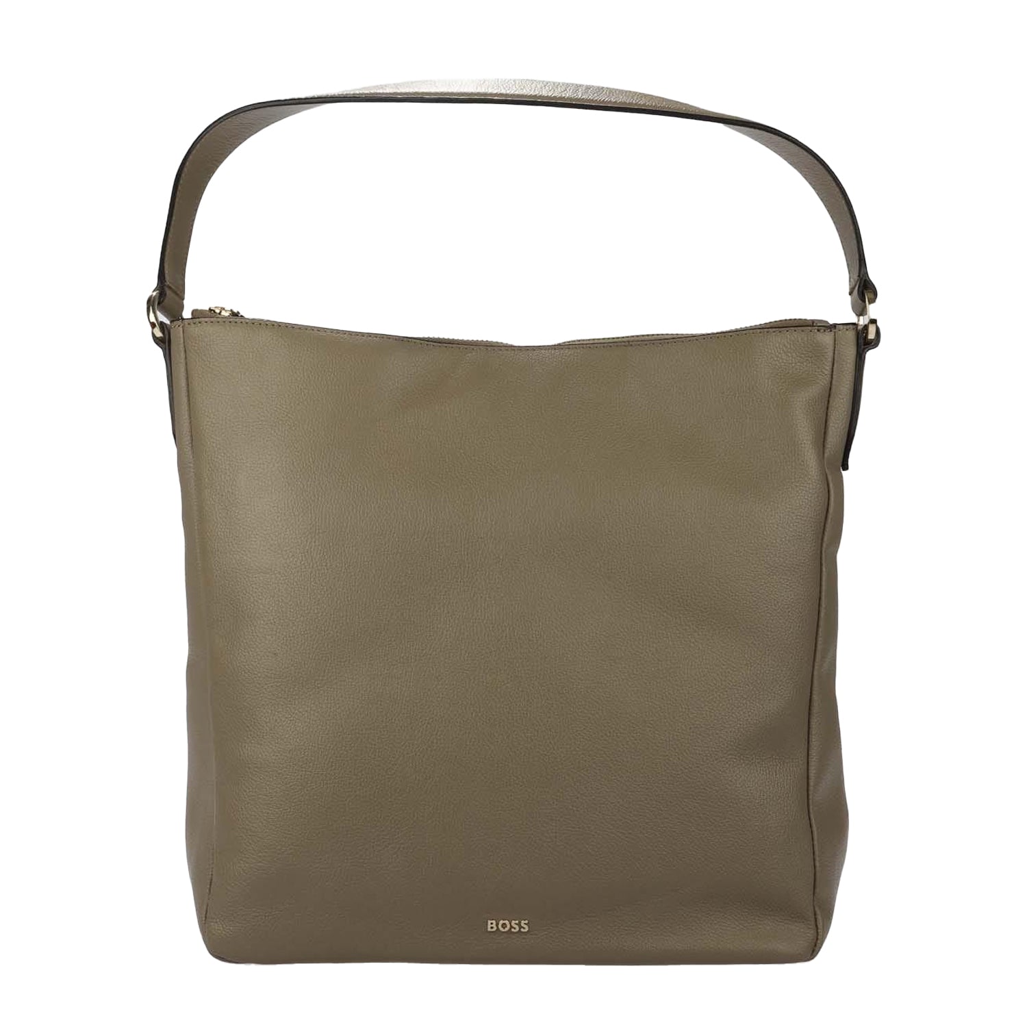Brown - Front - Boss Alyce Hobo Cow Leather Shopper Bag