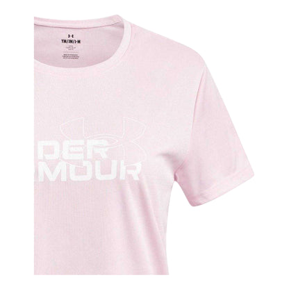 Pink - Side - Under Armour Girls Tech Wordmark T-Shirt