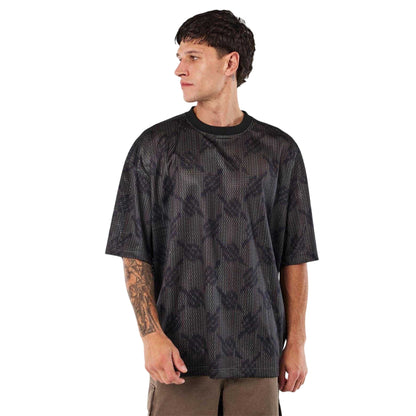 Black - Side - Daily Paper Mens Logo Mesh T-Shirt