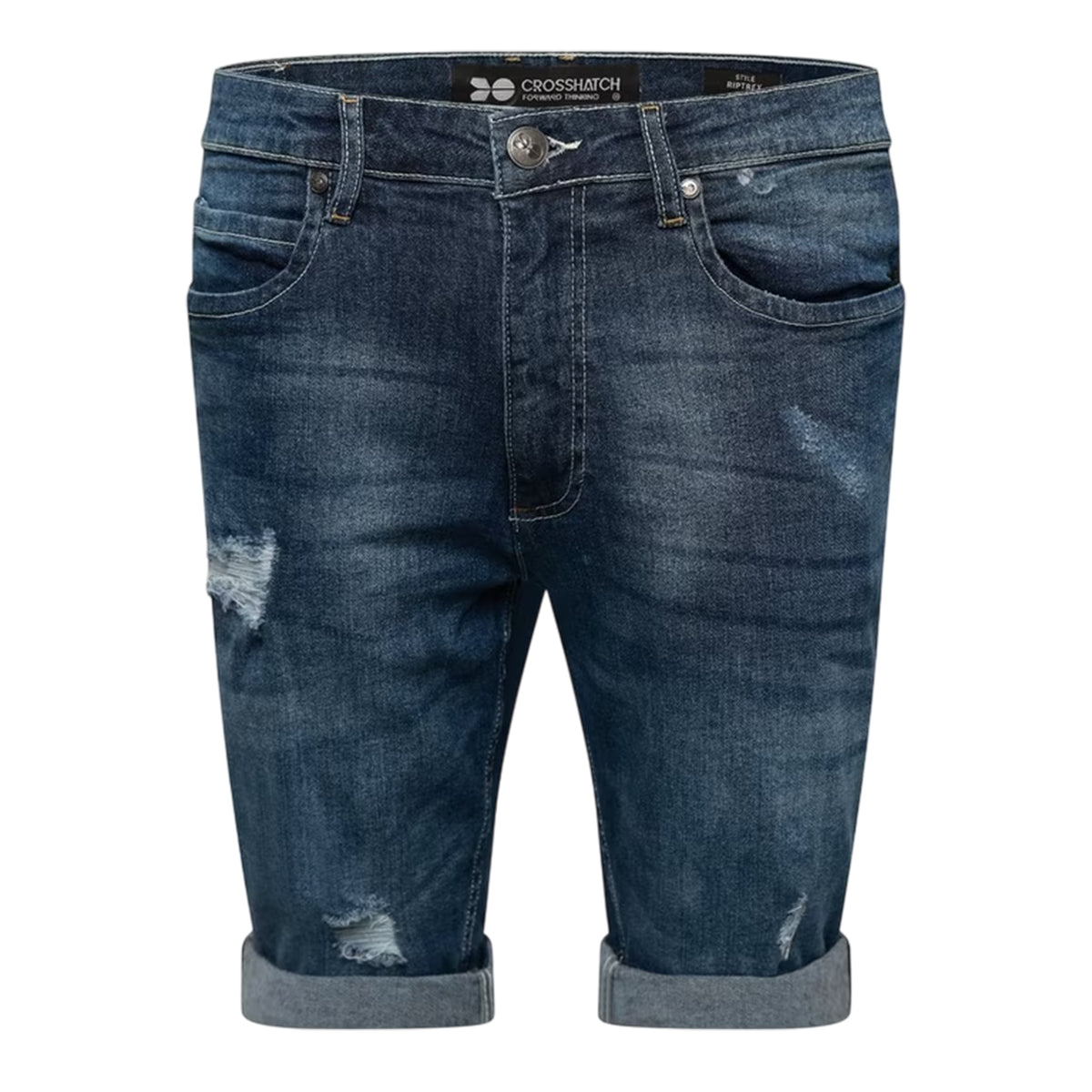 Mid Wash - Front - Crosshatch Mens Riptrey Denim Ripped Shorts