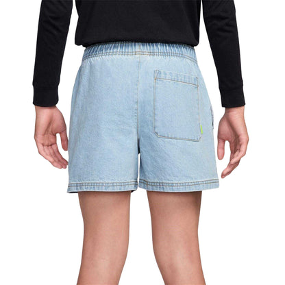 Light Blue - Back - Nike Childrens-Kids Denim Embroidered Logo Shorts