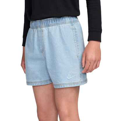Light Blue - Side - Nike Childrens-Kids Denim Embroidered Logo Shorts