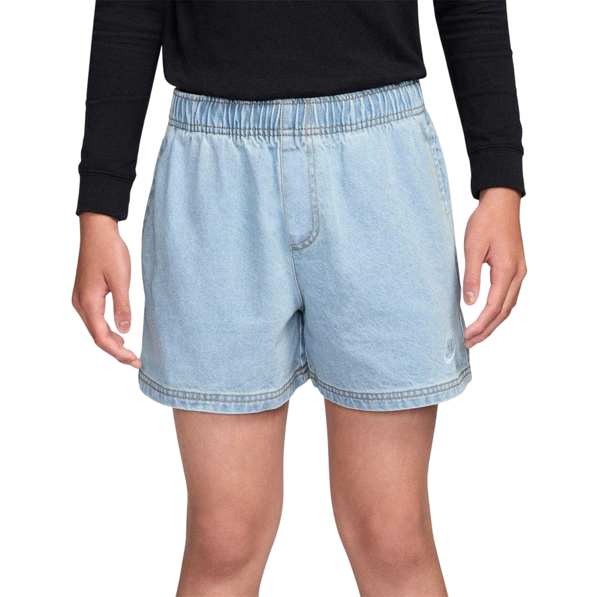 Light Blue - Front - Nike Childrens-Kids Denim Embroidered Logo Shorts