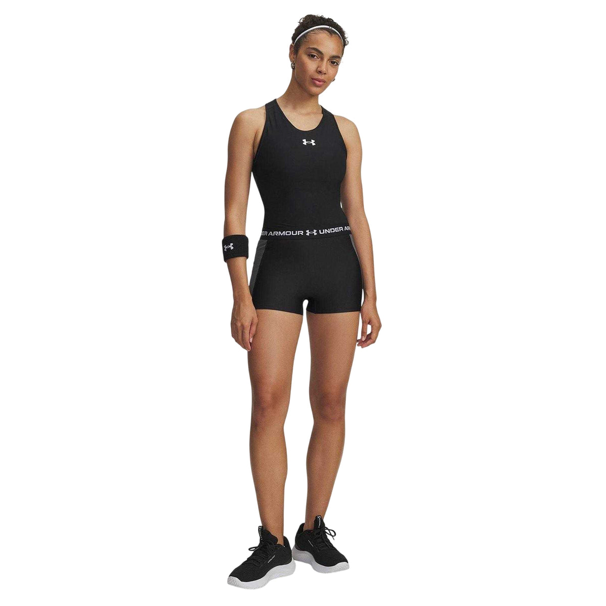 Black - Side - Under Armour Womens-Ladies Ribbed Compression Shorts