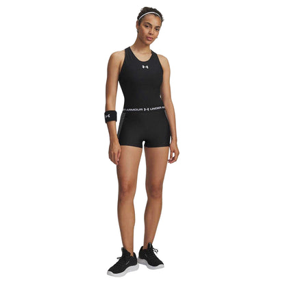 Black - Side - Under Armour Womens-Ladies Ribbed Compression Shorts