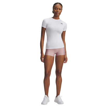 Pink - Side - Under Armour Womens-Ladies Ribbed Compression Shorts