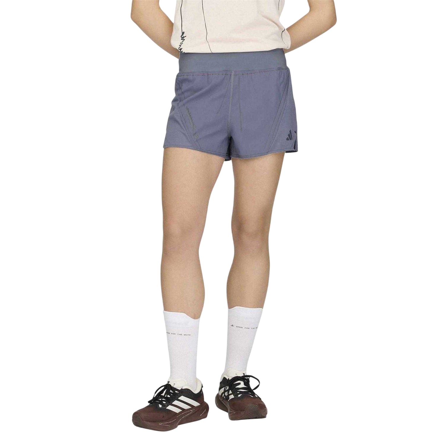 Grey - Side - Adidas Womens-Ladies Song For The Mute Regular Running Shorts