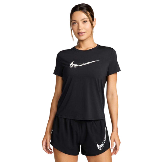 Black-White - Front - Nike Womens-Ladies Swoosh Dri-FIT T-Shirt