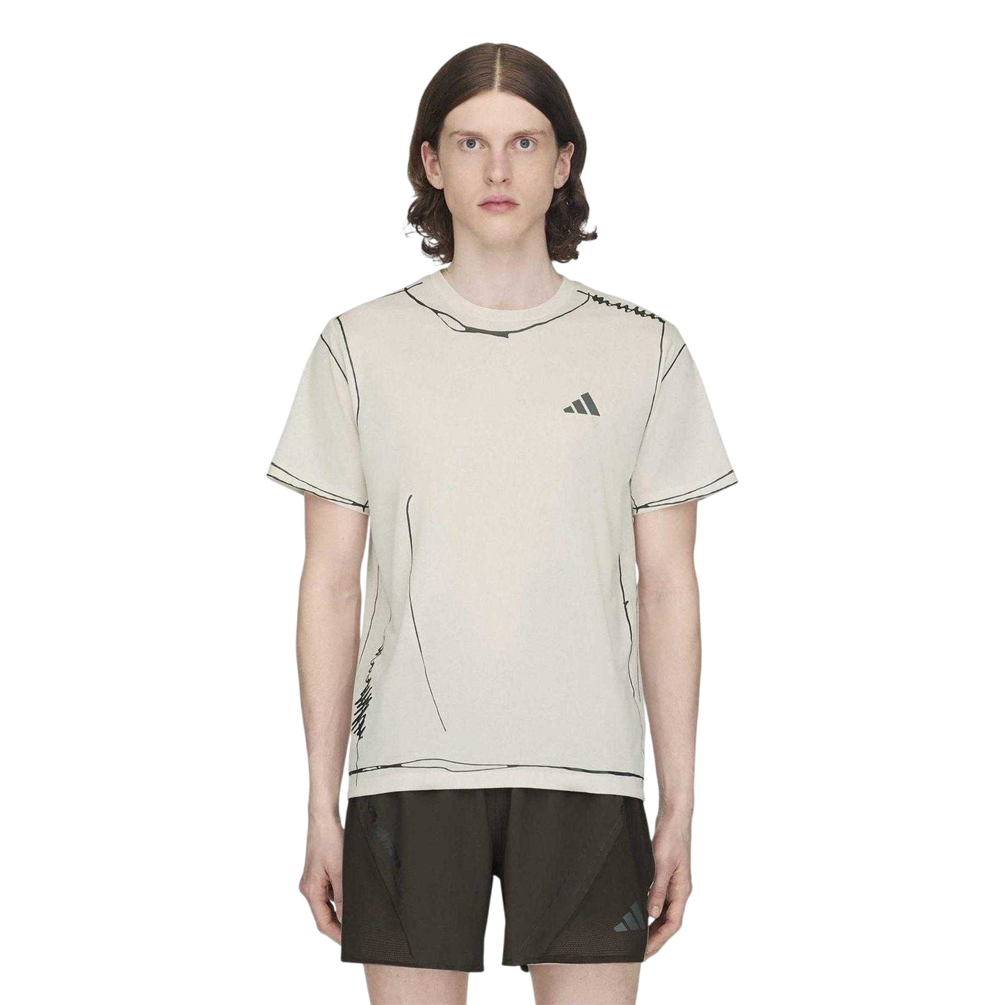 Ivory - Side - Adidas Mens Doodle Logo Loose Fit T-Shirt