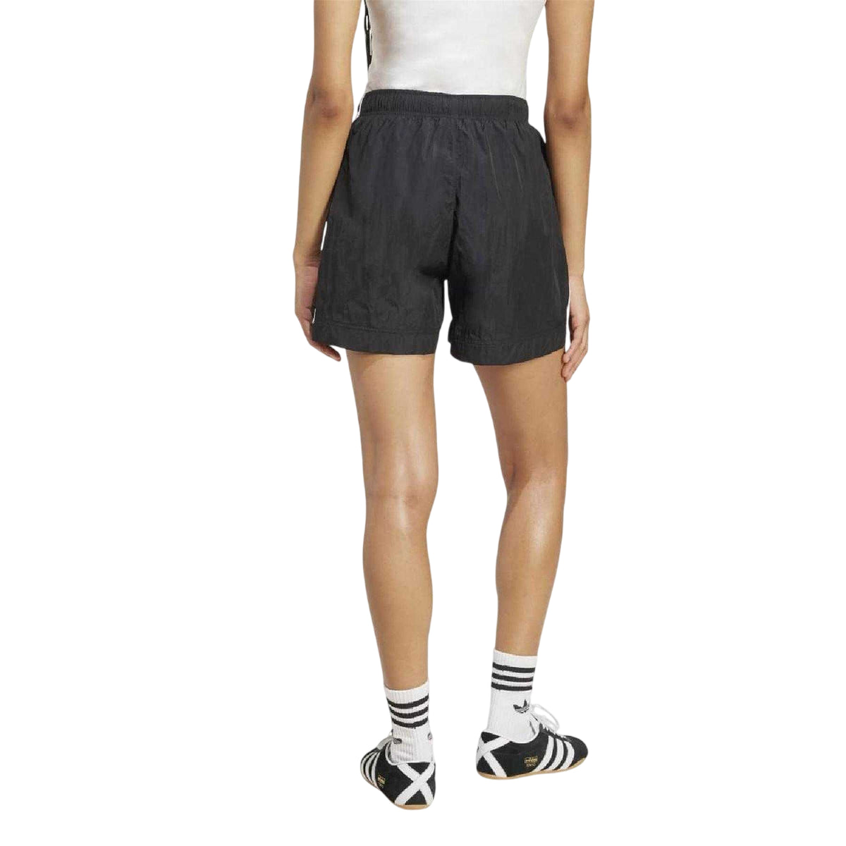 Black - Back - Adidas Womens-Ladies Adicolor Woven 3 Stripes Lightweight Loose Fit Shorts
