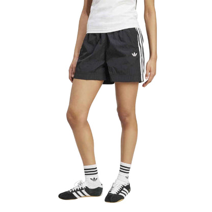 Black - Side - Adidas Womens-Ladies Adicolor Woven 3 Stripes Lightweight Loose Fit Shorts