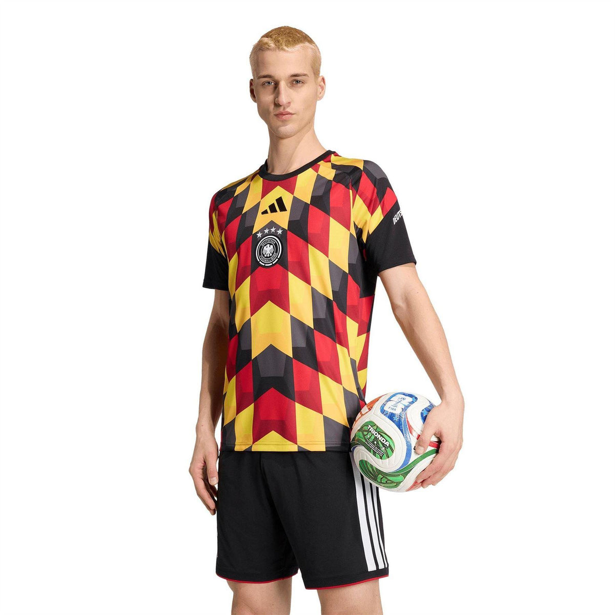 Black-Yellow - Side - Adidas Mens 2026 Pre Match Germany DFB Football Shirt