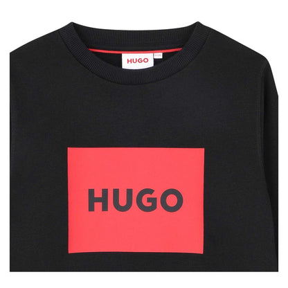 Black - Side - Hugo Childrens-Kids Box Logo Crew Neck Sweatshirt