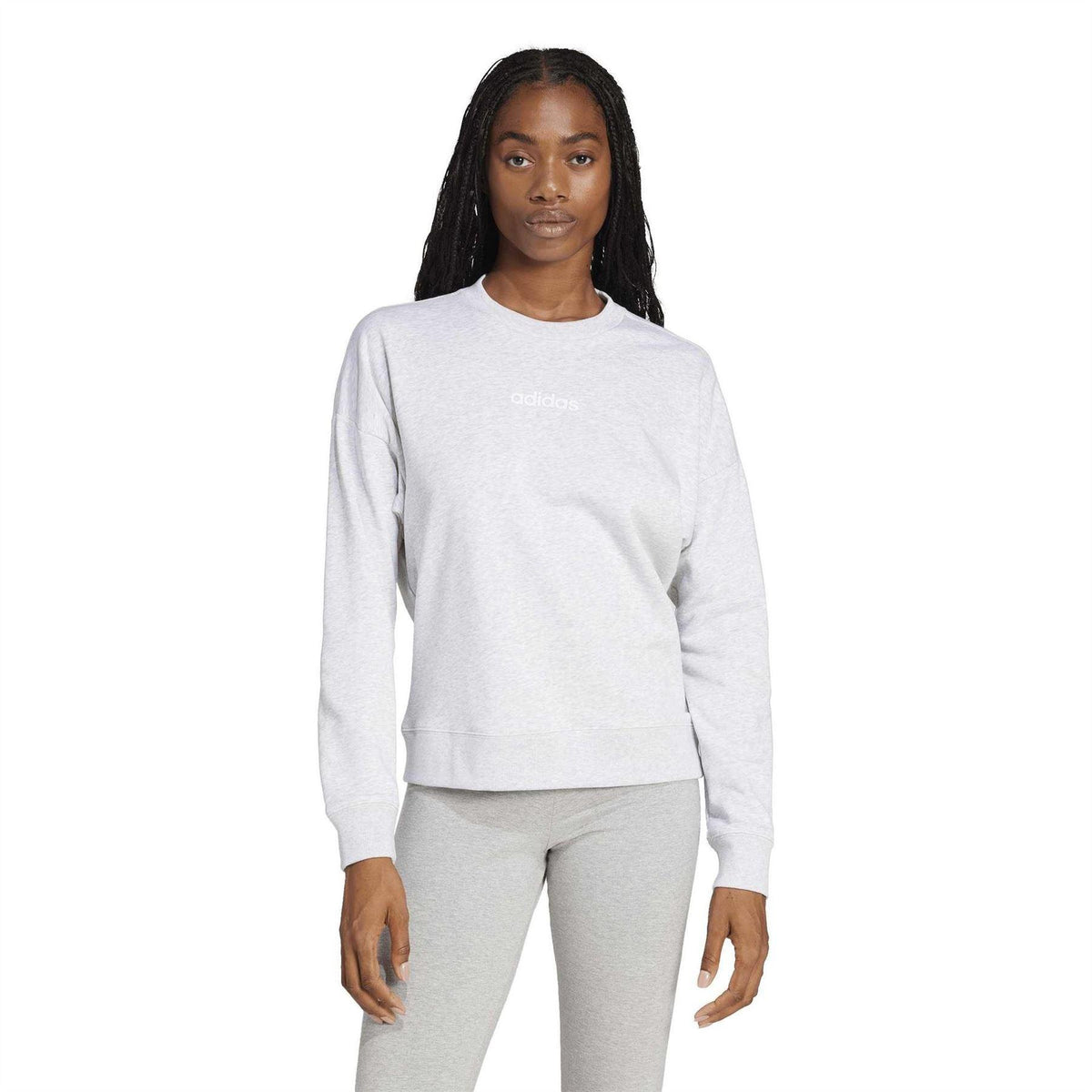 Light Grey Heather - Side - Adidas Womens-Ladies Woodmark Logo Sweatshirt