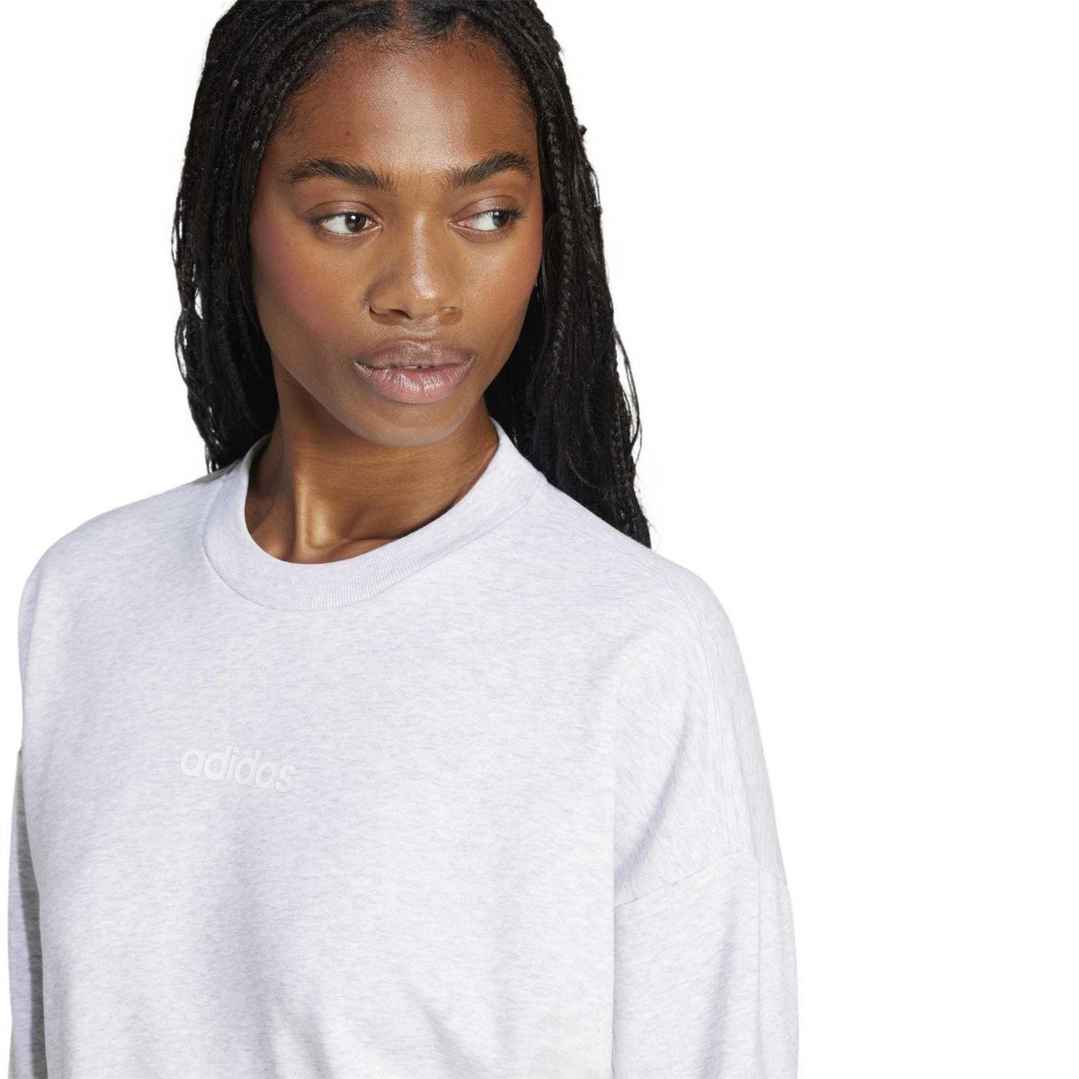 Light Grey Heather - Pack Shot - Adidas Womens-Ladies Woodmark Logo Sweatshirt