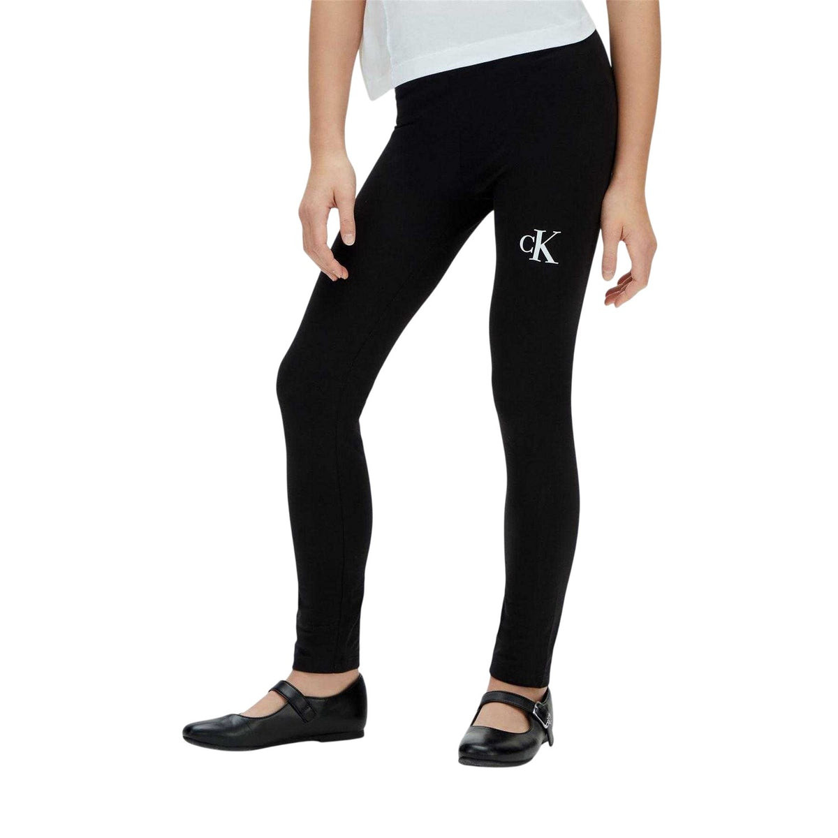Black - Front - Calvin Klein Girls Jeans Logo Leggings