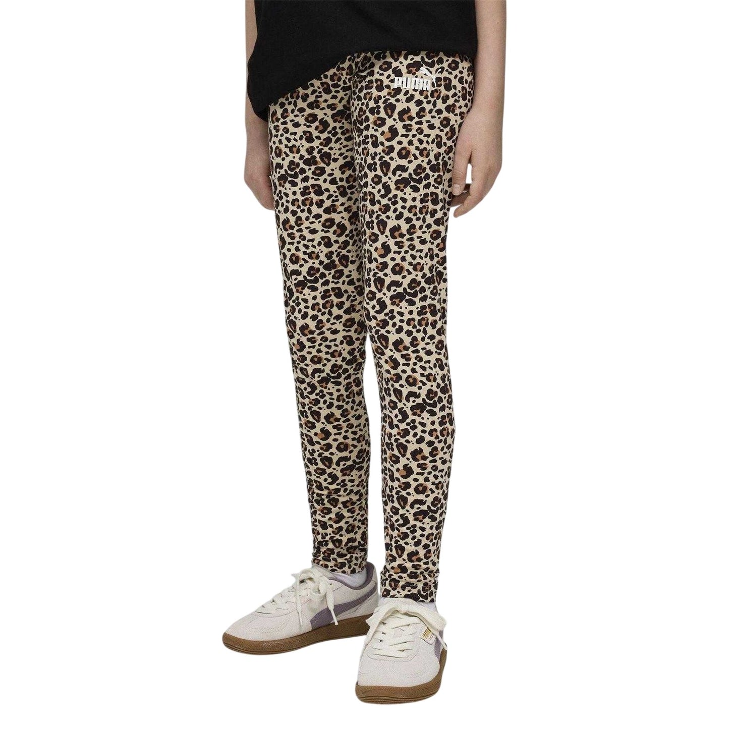 Almond - Side - Puma Girls Leopard Print Tight Leggings