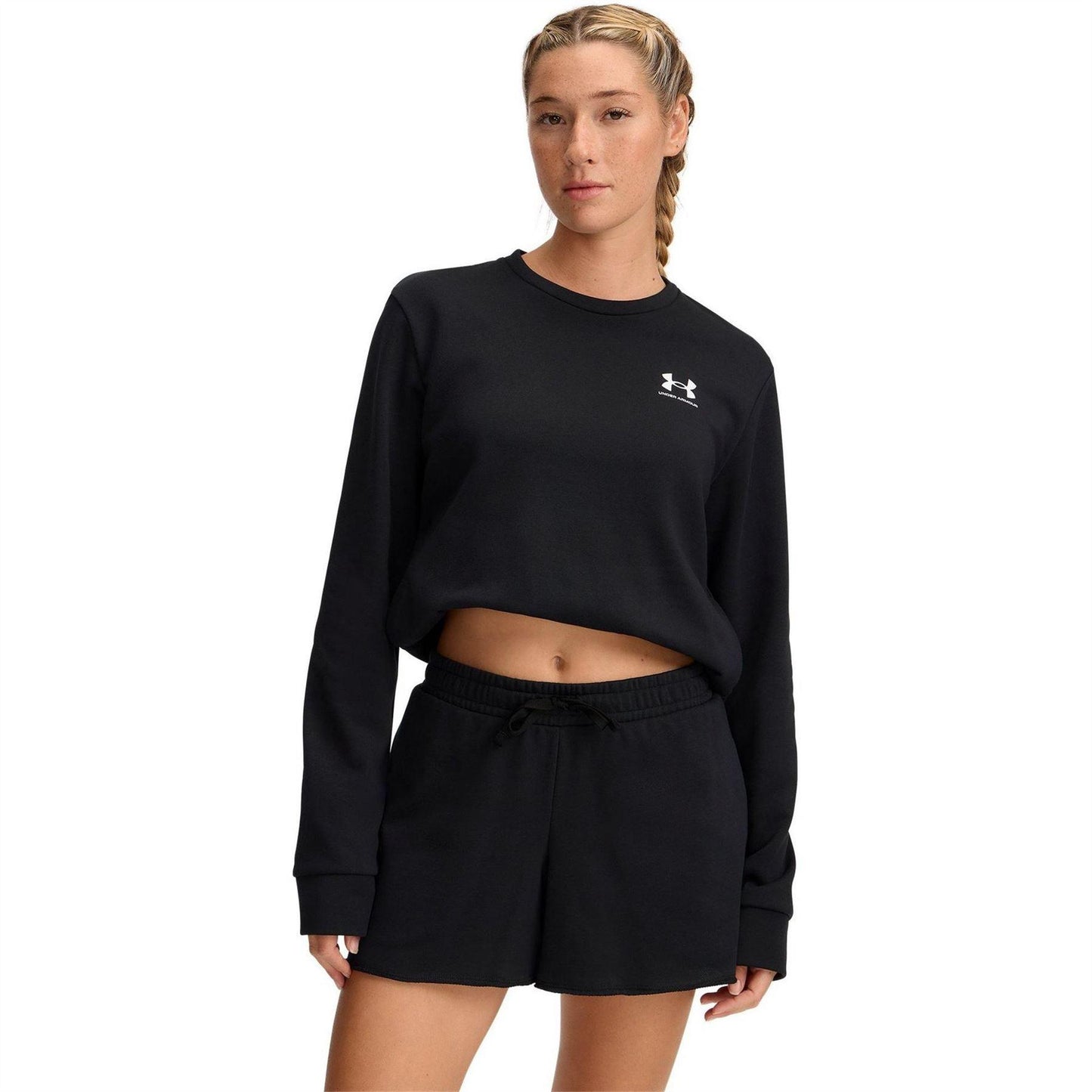 Black - Side - Under Armour Womens-Ladies Rival French Terry Crew Neck Sweatshirt