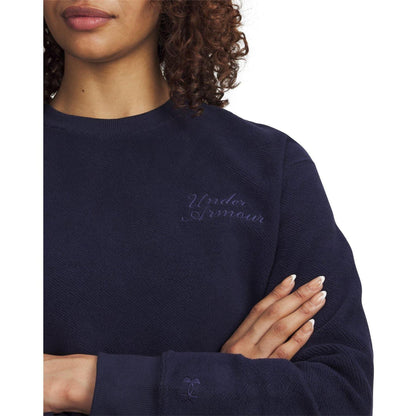 Blue - Side - Under Armour Womens-Ladies Varsity Icon Terrycloth Crop Sweatshirt