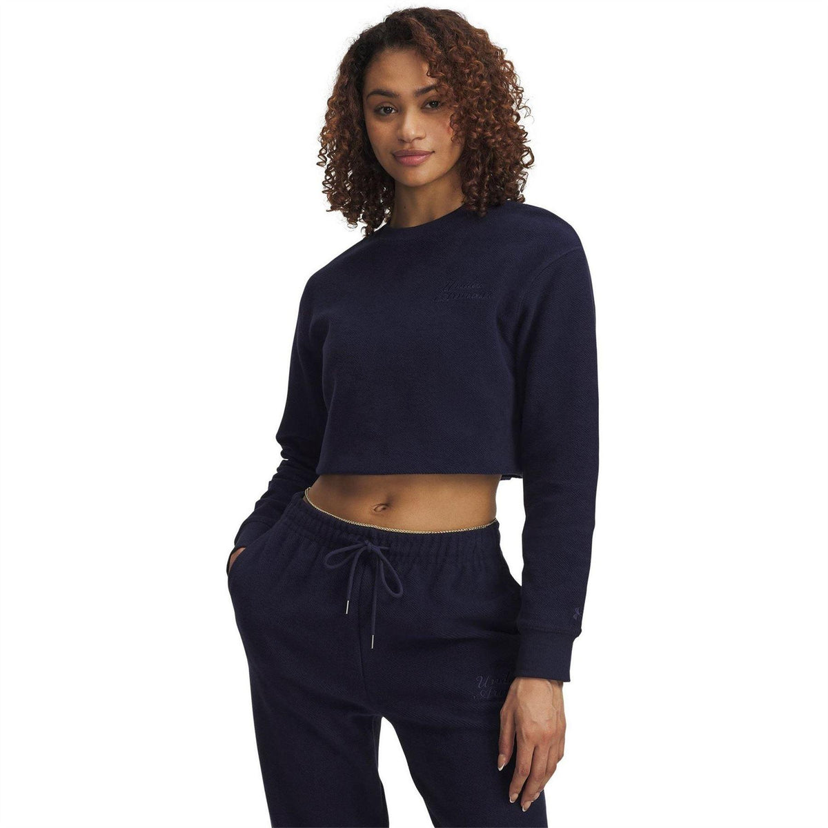 Blue - Front - Under Armour Womens-Ladies Varsity Icon Terrycloth Crop Sweatshirt