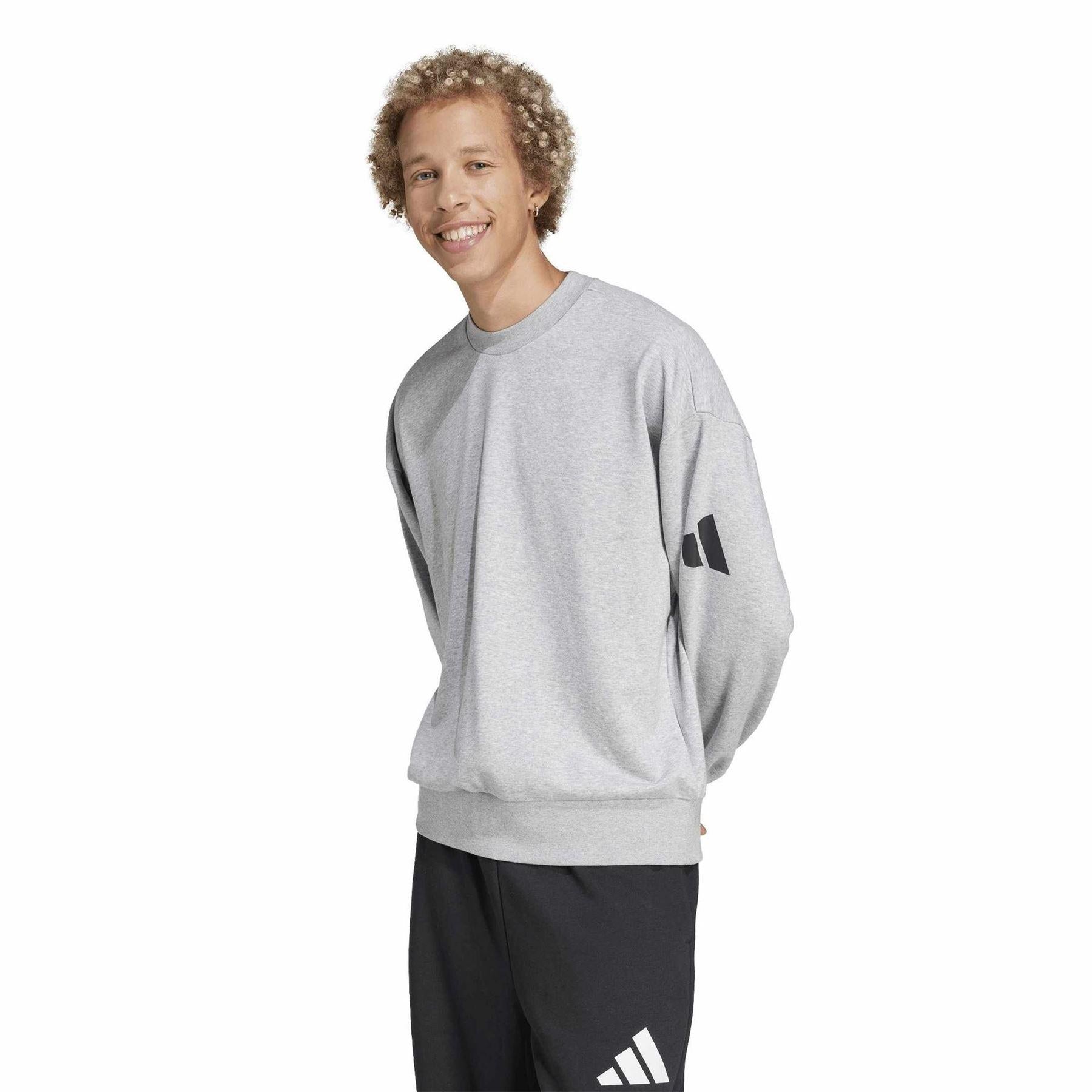 Medium Grey Heather - Pack Shot - Adidas Mens Cotton Oversized Sweatshirt