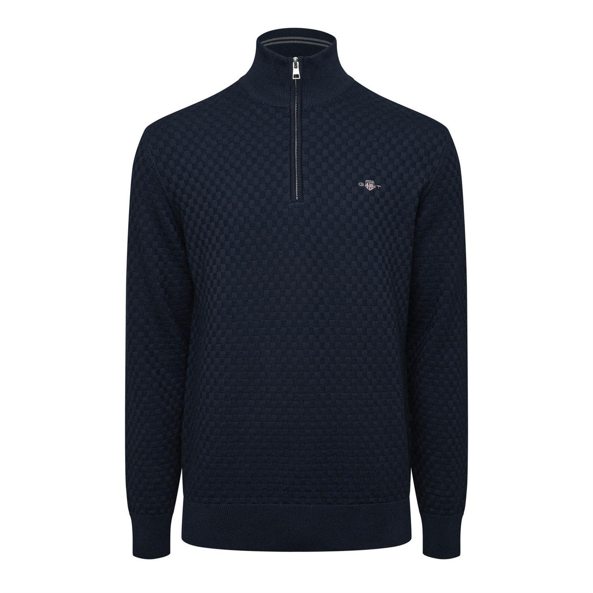 Red - Front - Gant Mens Checked Half Zip Sweatshirt