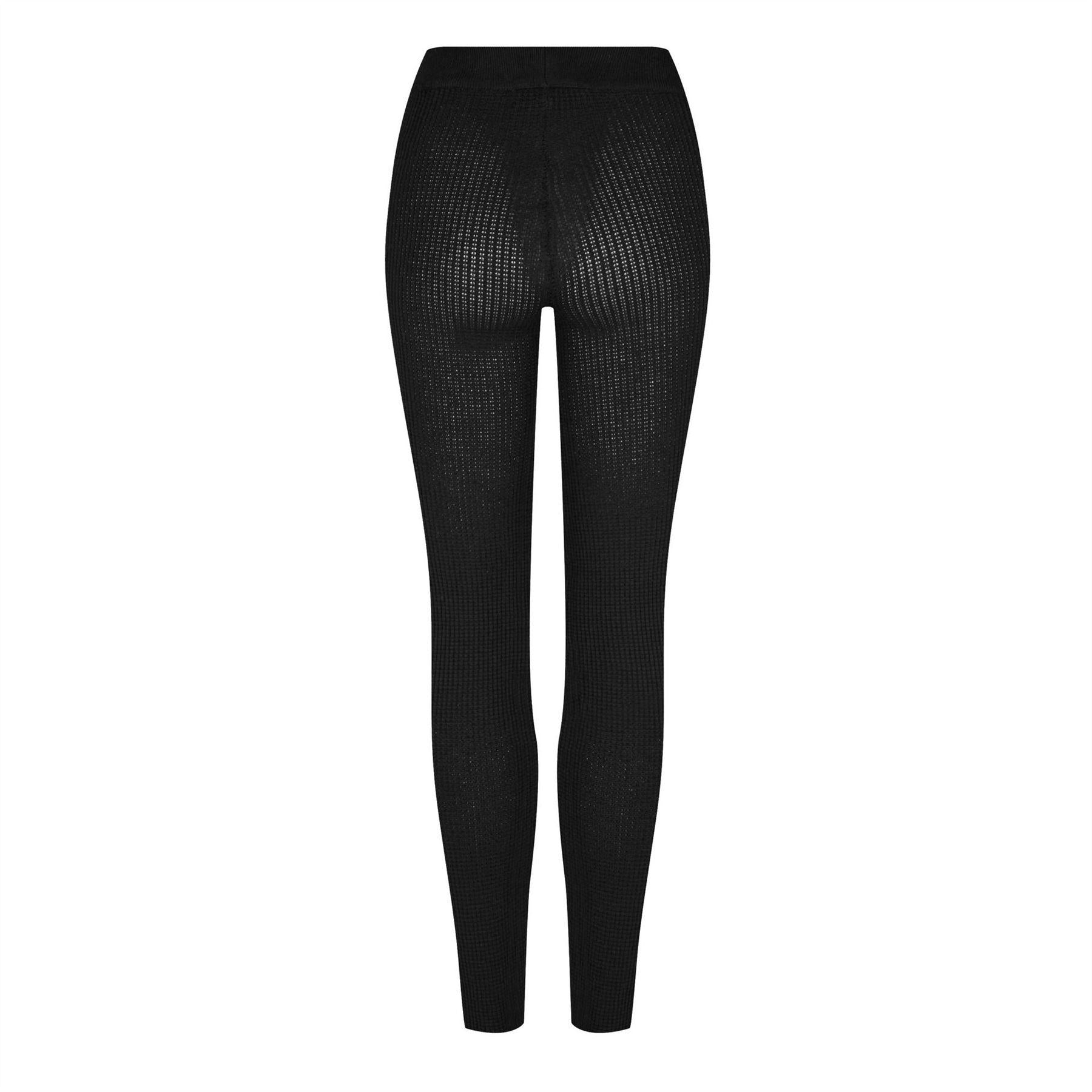 Black - Back - Fear Of God Essentials Womens-Ladies Waffle Knit High Rise Leggings