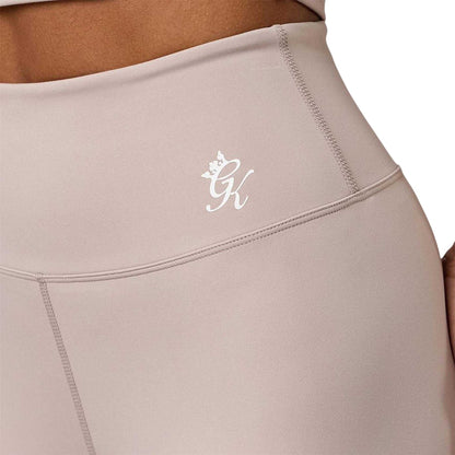 Taupe - Side - Gym King Womens-Ladies Embroidered Logo Leggings