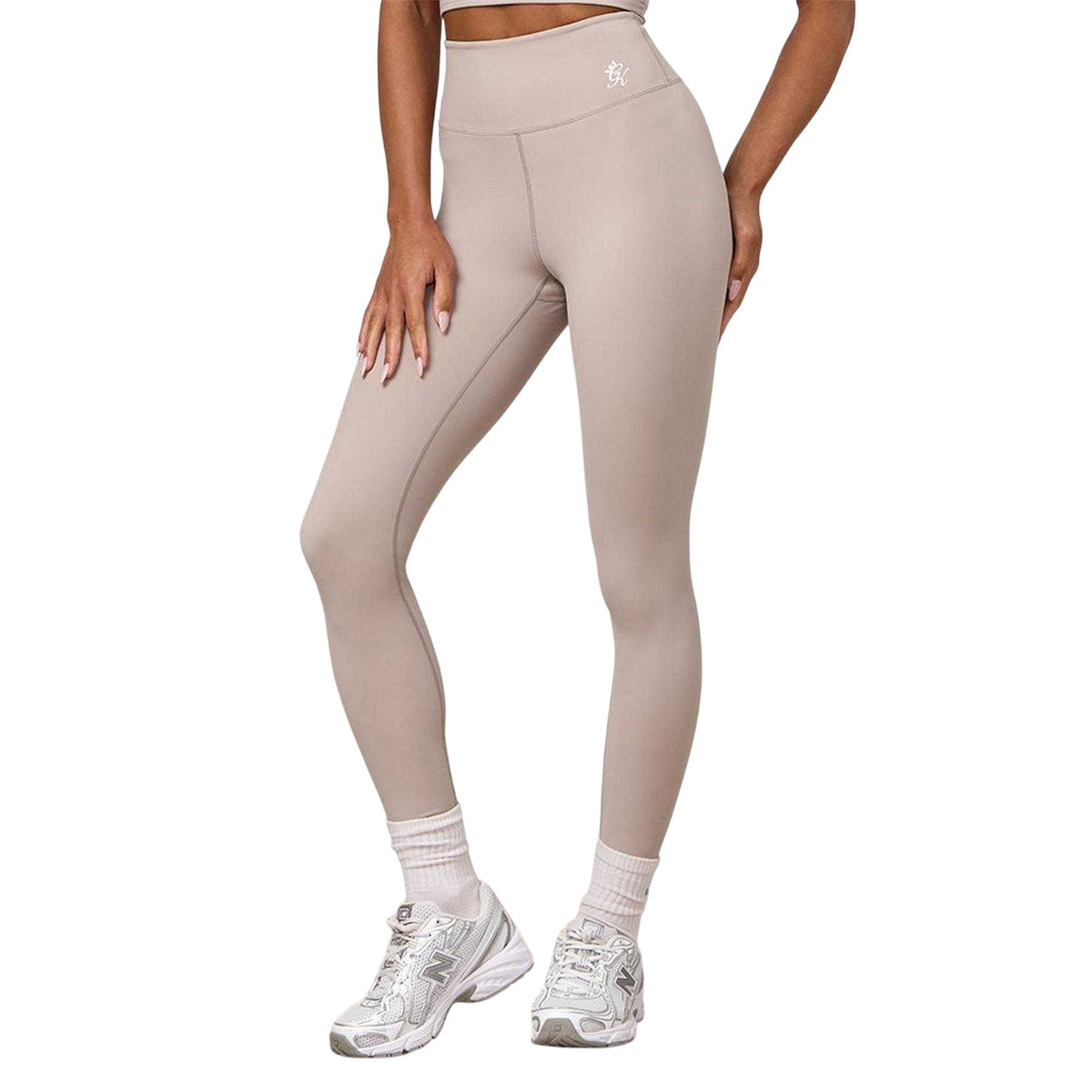 Taupe - Lifestyle - Gym King Womens-Ladies Embroidered Logo Leggings