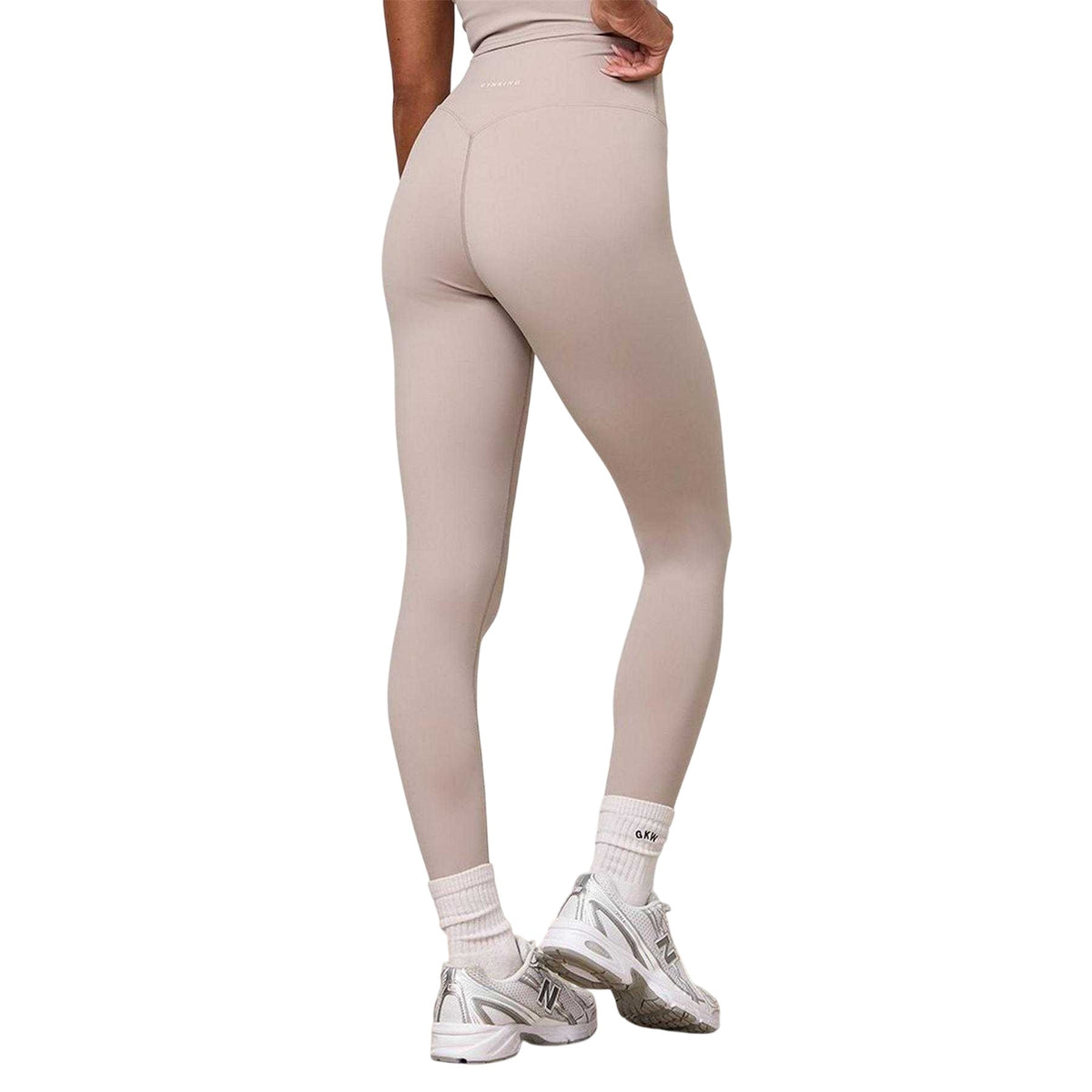 Taupe - Pack Shot - Gym King Womens-Ladies Embroidered Logo Leggings