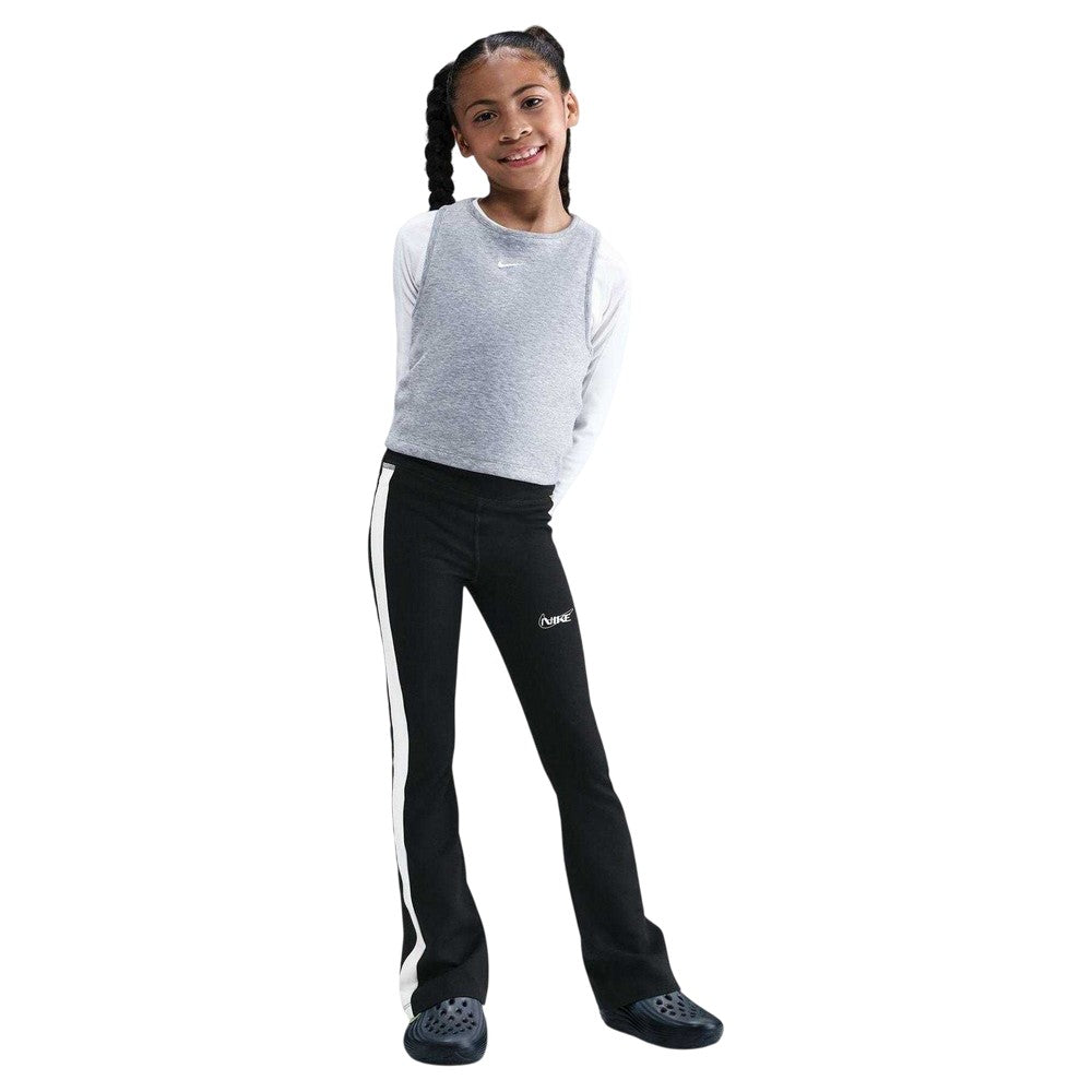 Black-White - Side - Nike Girls Classic Logo Flared Leggings