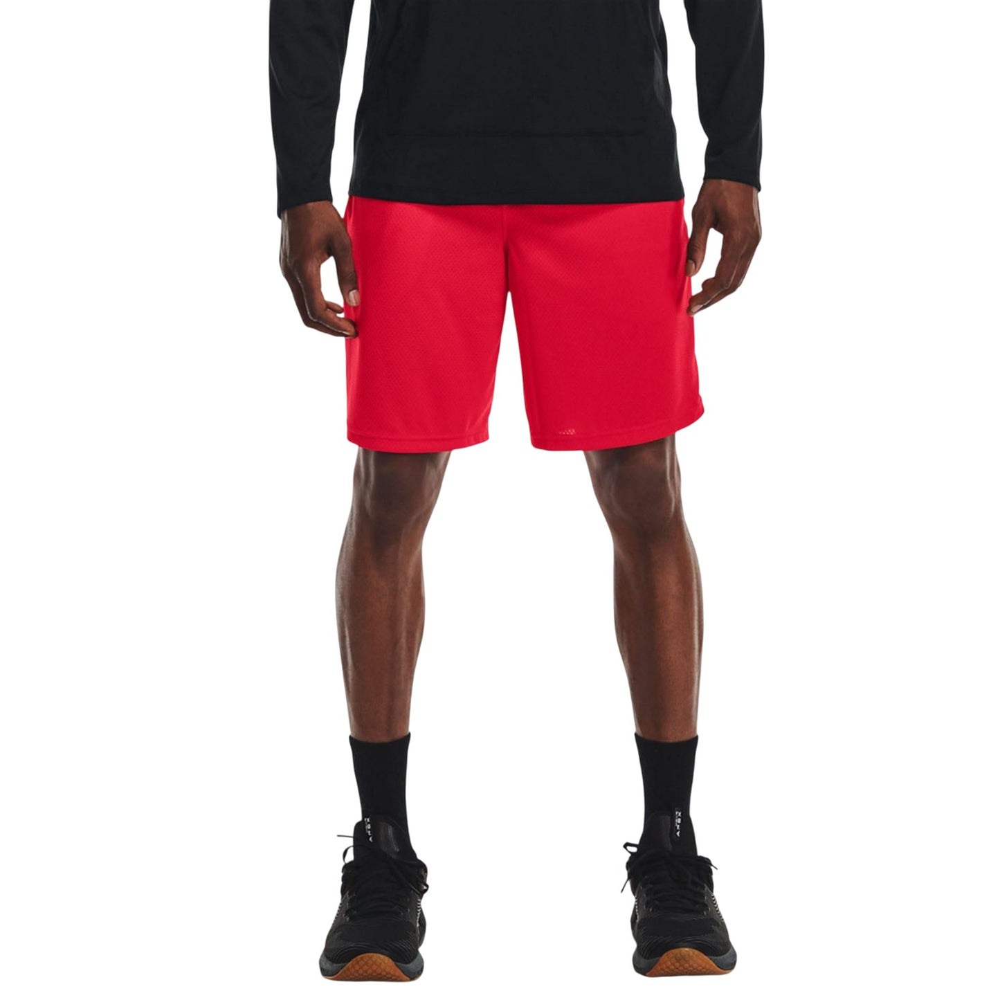 Red - Side - Under Armour Mens Tech Mesh Training Shorts