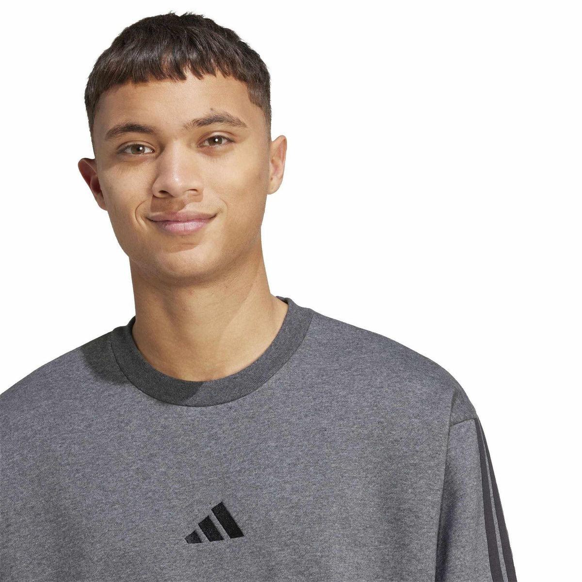 Dark Grey-Black - Side - Adidas Mens 3 Stripes Sweatshirt