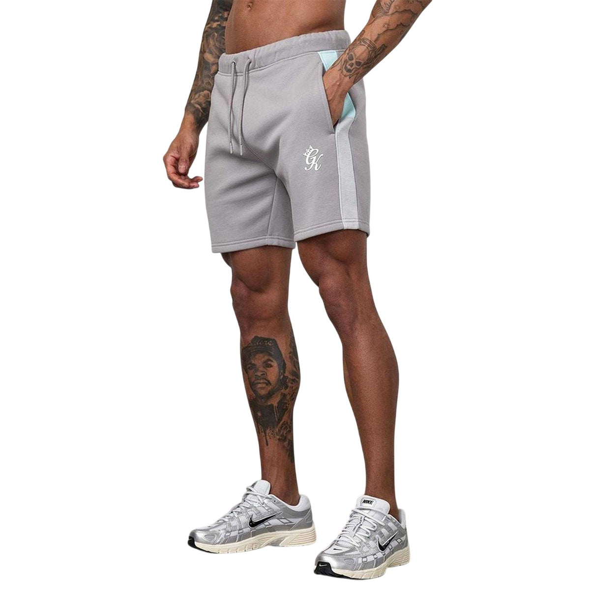 Grey-Seafoam - Lifestyle - Gym King Mens Cotton Jersey Contrast Panel Shorts